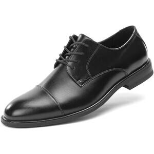 Cusolamore Mens Size 10 Black Lace Up Wingtip Faux Leather Classic Dress Oxfords